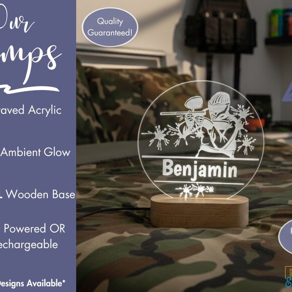 Paintball Custom Name Light • Personalized LED Decor • Kids Room Gift - Picture 3 of 8